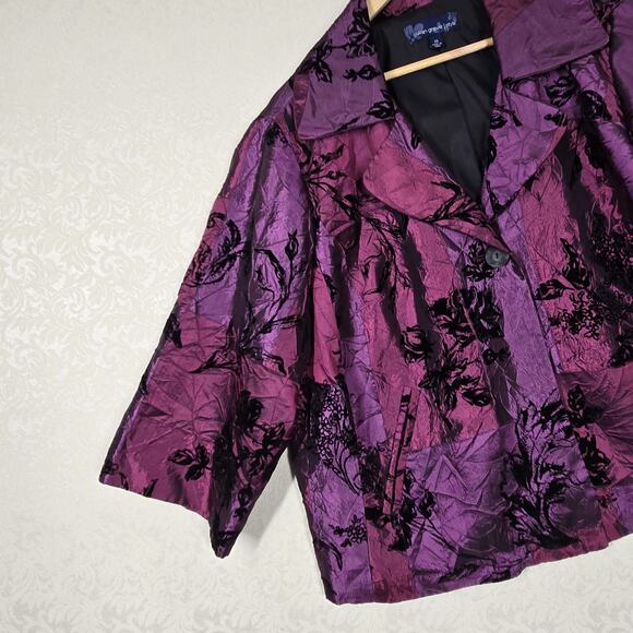 Susan Graver Patchwork Satin Burnout Velvet Jacket sz 2X Purple Black Cocktail - Picture 7 of 16